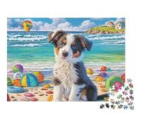 Cane da pastore Puzzle Scena sulla spiaggia costiera 1000 Tessere Cartone Resistente Per Famiglia, Difficile Ma Soddisfacente, Regalo Natale Immagini Vibranti Premium 38x26cm/1000pcs