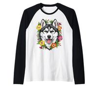 Cane da Slitta del Connecticut e Fiori Colorati Mirablis Maglia con Maniche Raglan