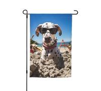 Cane dalmata estivo Cucciolo carino Il mio cane d'amore sulla spiaggia Bandiera da giardino vibrante bifacciale 12 X 18 pollici Decorazione per casa Cortile