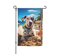 Cane dalmata estivo Il mio cane d'amore sulla spiaggia Bandiera da giardino vibrante bifacciale 12 x 18 pollici Decorazione per casa Cortile, bianco