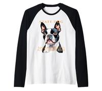 Cane del Territorio del Massachusetts The Boston Terrier Art Maglia con Maniche Raglan