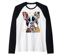 Cane del Territorio del Massachusetts The Boston Terrier Artistic Maglia con Maniche Raglan