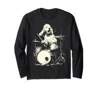 Cane di Barboncino di Natale Che Gioca la Batteria Batterista Punk Grunge Maglia a Manica