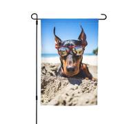 Cane Doberman estivo Cucciolo carino Il mio cane d'amore sulla spiaggia Bandiera da giardino vibrante bifacciale 12 x 18 pollici Decorazione per casa Cortile