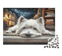 Cane Domestico Carino 1000 Pezzi per Tutta la Famiglia, Westie sulla Libreria per Donne Regali per Uomini e Adulti 52x38cm 1000 Pezzi