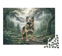 Cane domestico carino - Carta resistente - Pastore Tedesco nella foresta scura con nebbia - Puzzle - Attività familiare educativa - 52x38cm/1000 pezzi