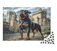 Cane domestico carino - Carta - Rottweiler sul sentiero di pietra con rovine di castello - Set puzzle - Divertimento familiare - Regalo per calza - 70x50cm/1000 pezzi