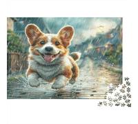 Cane Domestico Carta resistente Corgi che corre sulla strada bagnata nella neve Puzzle Decorazione domestica collezionabile 52x38cm/1000 pezzi