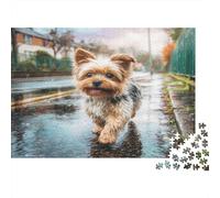 Cane Domestico Carta Yorkshire Terrier che corre sulla strada bagnata Puzzle per bambini 12+ regalo di Natale divertente 52x38cm/1000 pezzi