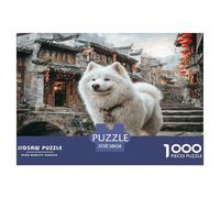 Cane Domestico Dolce, Puzzle 1000 Pezzi, Cane Bianco sulle Scale in Scena di Vicolo di Città Antica, Divertente e Stimolante, Gioco in Famiglia, Ottima Idea Regalo, 38x26cm/1000pcs