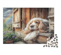 Cane Domestico Dolce, Puzzle 1000 Pezzi, Cane sulle Scale di Chalet con Arcobaleno sullo Sfondo, Puzzle per Adulti, Attività per la Casa, Gioco Estremamente Difficile, Regalo, 70x50cm/1000pcs
