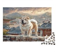 Cane Domestico Dolce, Puzzle 1000 Pezzi, Mopso vicino a Muro con Architettura Antica e Vista Montana, per Adulti, Gioco Educativo, Antistress, Sfida Estremamente Difficile, Regalo, 70x50cm/1000pcs