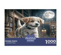 Cane Domestico per Adulti, Puzzle 1000 Pezzi, Cucciolo su Strada Luminosa dalla Luna vicino a Edifici, Gioco Molto Difficile, Divertente e Stimolante, Gioco in Famiglia, 38x26cm/1000pcs