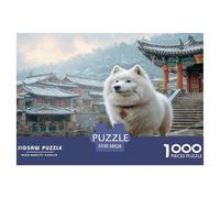 Cane Domestico, Puzzle 1000 Pezzi, Cane Bianco sulle Scale davanti a Tempio Cinese, per Adulti e Bambini, Regalo Divertente e Attività per la Casa, Decorazione per Pareti, 38x26cm/1000pcs