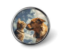 Cane E Gatto Faccia a Faccia Distintivo Rotondo Carino Smalto Spille Spilla Spilla Spilla Personalizzata Abbigliamento Decorazione Unisex Porta Badge Cappelli Borse Camicie Decor
