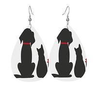 Cane Gatto Su Bianco Donna Orecchini Ecopelle Orecchino Goccia Pendenti