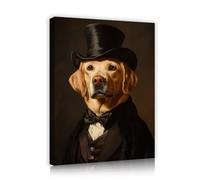 Cane Gentiluomo Vittoriano Golden Retriever 80x100cm | Cappello a cilindro e completo classico dipinto a olio Animale su tela per lo studio del soggiorno Innerframe