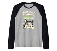 Cane Husky Divertente Attacco Panico Loading Design Maglia con Maniche Raglan