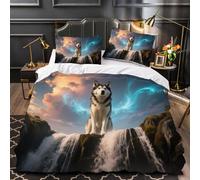 Cane Husky Set di Biancheria da Letto di Stampa, Autunno 3D Set Copripiumino Matrimoniale in Microfibra con Federa e Copripiumini a Cerniera (200x200cm)