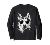 Cane Husky Siberiano Che Indossa Sfumature Splash Art Grunge Maglia a Manica