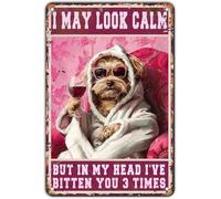 Cane in metallo, potrei sembrare calmo ma nella mia testa ti ho morso 3 volte, decorazione da parete retrò, cartelli divertenti, vintage, bar, pub, club, interni, regali per la casa, 5,5x8 pollici