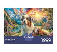 Cane in paesaggio 1000 Pezzi Insieme Di Puzzle Complesso Per Sfida Estremamente Difficile Aussie Shepherd Sunset adattato Per Dopo La Scuola E Puzzle Meglio Classificati 70x50cm/1000pcs