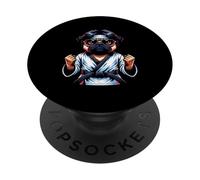 Cane Karate Pug Coraggioso In Azione PopSockets PopGrip Adesivo
