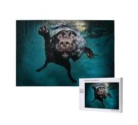 Cane Labrador Retriever nero che nuota,Puzzle in legno da 1000 pezzi per famiglie, puzzle per adulti e adolescenti