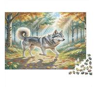 Cane Lupo Francese - Carta - Incrocio di Husky sul sentiero della foresta in autunno - Set puzzle per adulti - Regalo educativo - Attività rilassante - 38x26cm/1000 pezzi