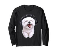 Cane maltese con cuffie che canta amante dei cani Maglia a Manica
