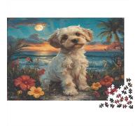 Cane maltese Jigsaw Puzzle Impossibili 1000Pcs Tramonto sul mare Decorazione Per La Casa. Rilassamento E Intelligence Per Adulti E Ragazzi Da 14 Anni 1000pcs (75x50cm)