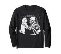 Cane Maltese Skeleton Moon Halloween Dog Lover Maglia a Manica
