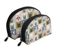 Cane modello ritratti Bulldog francese, Borsa per trucco a conchiglia Portamonete da donna Borsa da toilette piccola Borsa per cosmetici 2 pezzi
