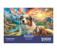 Cane nel paesaggio Puzzle Bellissimo tramonto 1000 Tessere Cartone Riciclato Per Uomo E Donna, Difficile Sfida, Regalo Natale Originale Immagini Vibranti 52x38cm/1000pcs