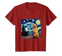 Cane nella Notte Stellata Van Gogh Golden Retriever Maglietta, Bambini, Mirtillo Rosso, 8 Anni