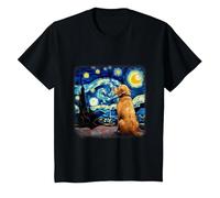 Cane nella Notte Stellata Van Gogh Golden Retriever Maglietta, Bambini, Nero, 6 Anni