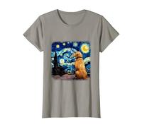 Cane nella Notte Stellata Van Gogh Golden Retriever Maglietta, Donna, Ardesia, S