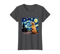 Cane nella Notte Stellata Van Gogh Golden Retriever Maglietta, Donna, Grigio Scuro, XS