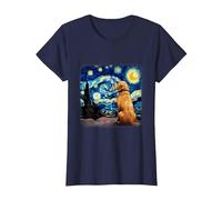 Cane nella Notte Stellata Van Gogh Golden Retriever Maglietta, Donna, Navy, S