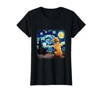 Cane nella Notte Stellata Van Gogh Golden Retriever Maglietta, Donna, Nero, XL