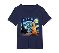 Cane nella Notte Stellata Van Gogh Golden Retriever Maglietta, Donna Plus-Size, Navy, 6X