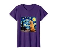 Cane nella Notte Stellata Van Gogh Golden Retriever Maglietta, Donna, Viola, XL