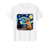 Cane nella Notte Stellata Van Gogh Golden Retriever Maglietta, Uomo, Bianco, L