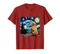 Cane nella Notte Stellata Van Gogh Golden Retriever Maglietta, Uomo, Mirtillo Rosso, L