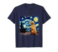 Cane nella Notte Stellata Van Gogh Golden Retriever Maglietta, Uomo, Navy, L