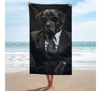 Cane nero con occhiali da sole e vestito da lavoro telo mare in microfibra senza sabbia asciugamani da doccia grandi multiuso assorbente per bagno piscina 130 x 80 cm