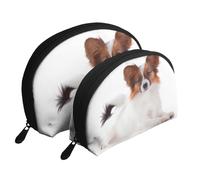 Cane Papillon Lanuginoso, Borsa per trucco a conchiglia Portamonete da donna Borsa da toilette piccola Borsa per cosmetici 2 pezzi