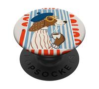 Cane parigino con berretto e caffè carino illustrazione PopSockets PopGrip Adesivo