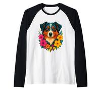 Cane pastore australiano floreale fiori primaverili estivi Maglia con Maniche Raglan
