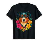 Cane pastore australiano floreale fiori primaverili estivi Maglietta